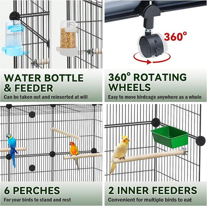 Encrypted Bird Cage, with Wooden Perches, Metal Parakeet Cage with Slide-Out - Image 4