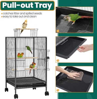 Yaheetech 35 inch Wrought Iron Bird Cage w/Play Open Top and Rolling Stand - Image 7