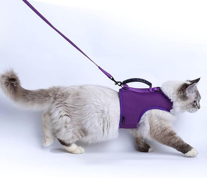 Cat Harness and Leash for Walking Escape Proof Breathable Mesh Fabric, by Yizhi+Miaow