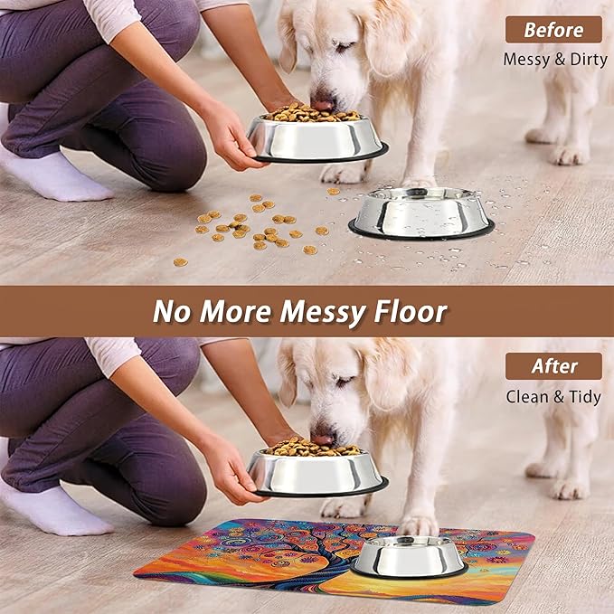Abstract Tree Flowers Dog Food Mat - Image 5