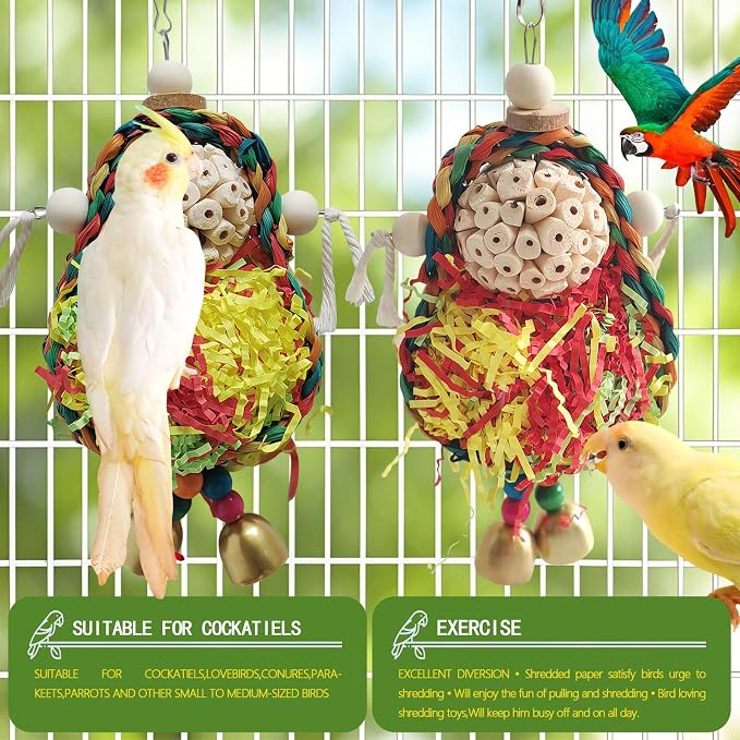 Parakeet Toys, Natural Sola Balls and Shredding Hanging Chewing Toy, Bird Toys - Image 2