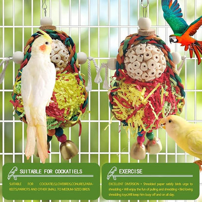 Parakeet Toys, Natural Sola Balls and Shredding Hanging Chewing Toy, Bird Toys - Image 2