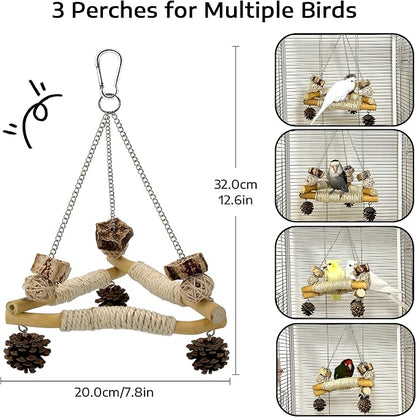 Bird Swing for Cage with Chew Toys, 3 Sisal-Wrapped Parrot Perches & Stable - Image 6