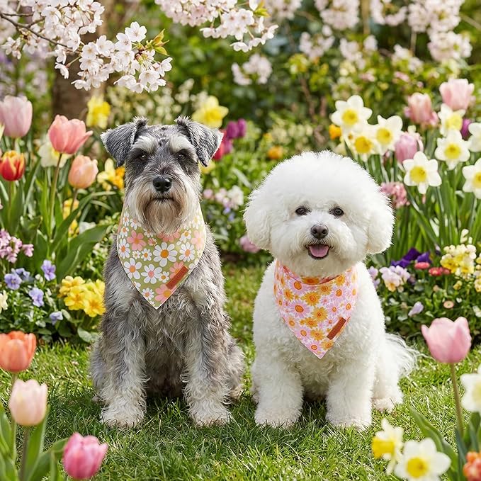 ADOGGYGO Floral Dog Bandanas 2 Pack, Daisy Flower Puppy Scarf, Premium Fabric - Image 3