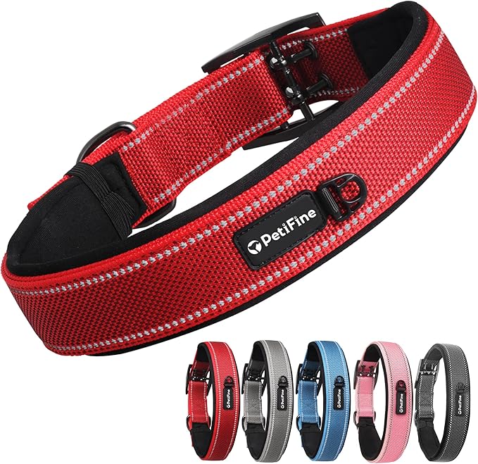 PetiFine Dog Collar for Large Dogs, Neoprene Padded and Adjustable, Reflective by PetiFine