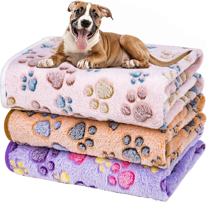 Dono 1 Pack 3 Blankets Soft Fluffy Paw Print Pattern Fleece Pet Blanket Warm by Dono