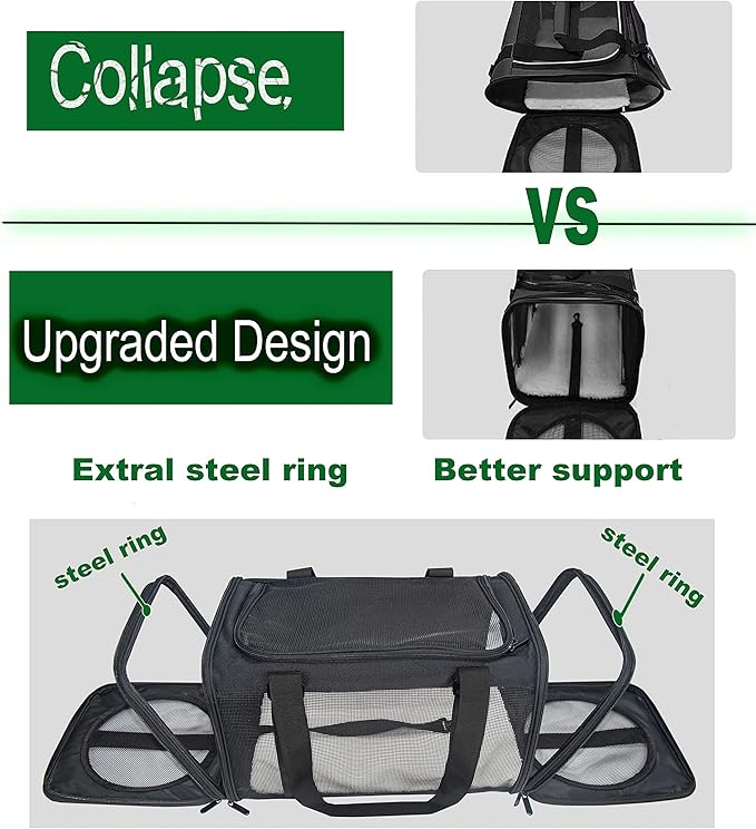 Soft-Sided Pet Carrier for Cats Small Dogs of 15 Lbs Medium Black - Image 2