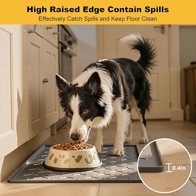 Pieviev 34''x22'' Dog Cat Food Bowl Mat, Silicone Waterproof Food Grade Pet - Image 2