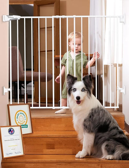 Babelio Baby Gate for Stairs, Kitchen & Doorways, No Bottom Bar| Easy by BABELIO