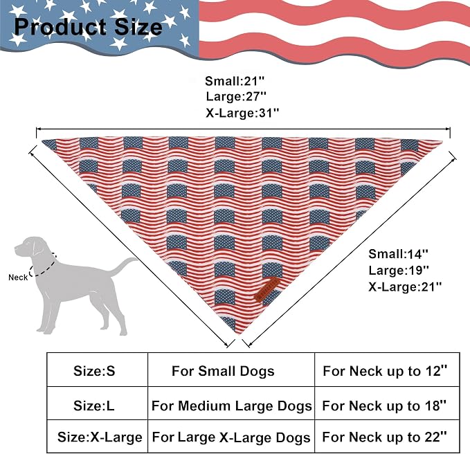 ADOGGYGO American Flag Dog Bandana 2 Pack, Reversible White Red USA Flag Pet - Image 4
