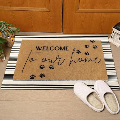 Tinideya 2 Pcs Pet Theme Door Mat Paw Welcome Non Slip Coir Mats Dog Cat Floor - Image 3