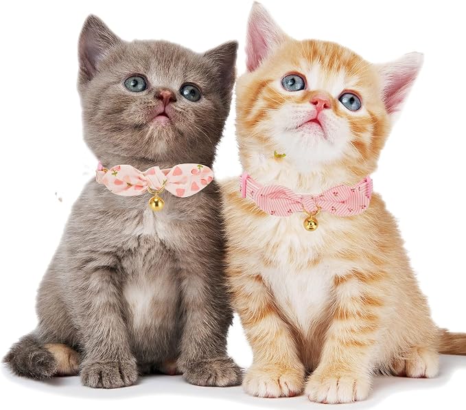 Cotton Bowtie Cat Collar with Bell 2 Pack Adjustable Breakaway Kitten Collars - Image 7