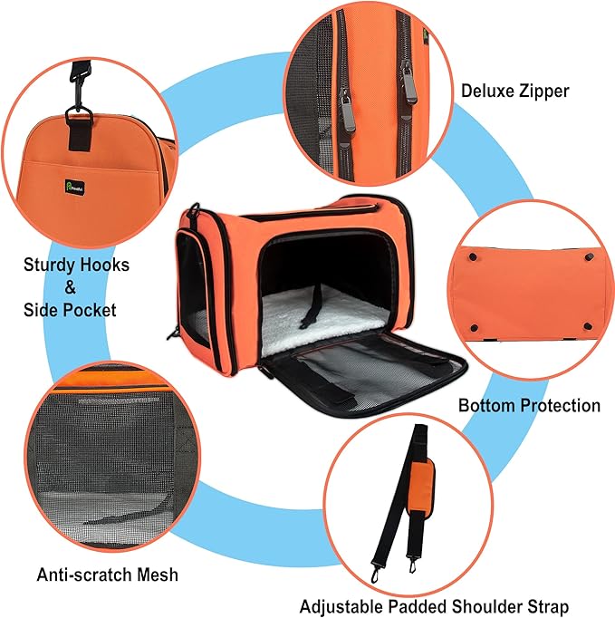 Soft Sided Carrier for Small Medium Cats Dogs, Removable Pad Collapsible Travel - Image 3