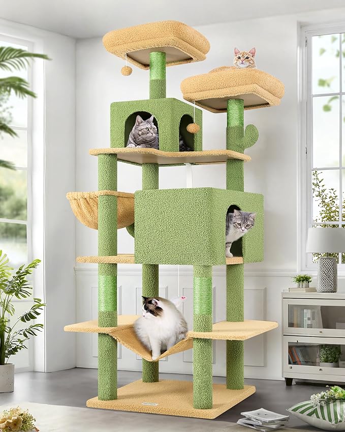 Globlazer Cactus Cat Tree Tower 76-Inch Extra Tall Multi-Level Cat Furniture by Globlazer