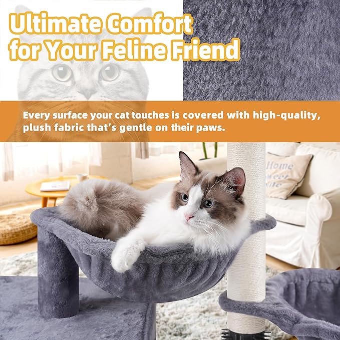 ROYPET Cat Tree with Cat Condo and Two Hammocks, Cat Tower with Scratching - Image 6