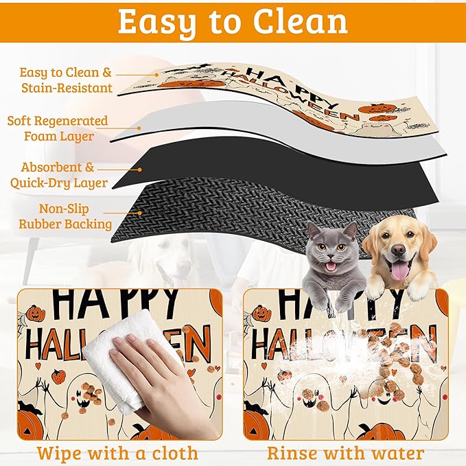 Pumpking Bat Dog Cat Food Mat, Halloween Absorbent Waterproof Placemat - Image 5