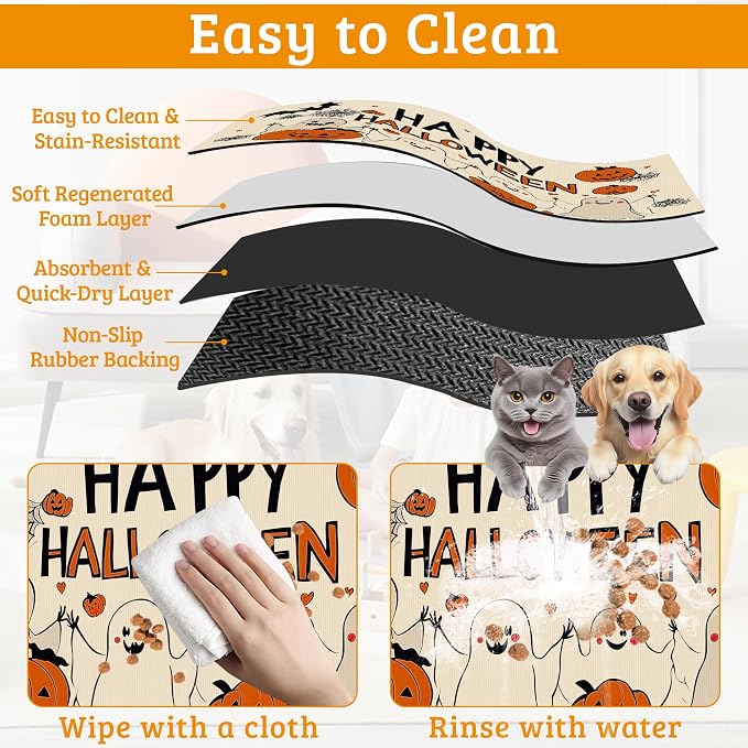 Pumpking Bat Dog Cat Food Mat, Halloween Absorbent Waterproof Placemat - Image 5