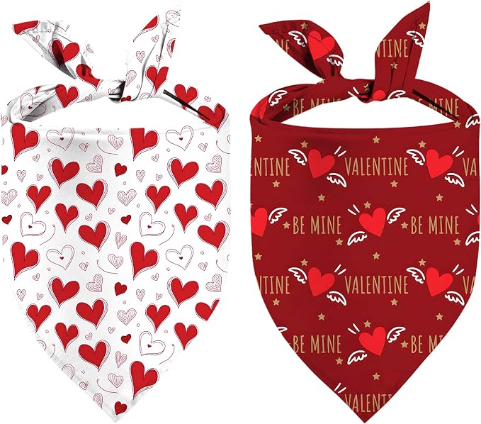 Heart Dog Bandana, 2 Pack Adjustable Holiday Party Birthday Pets Heart Bandana by XGXHZYLC