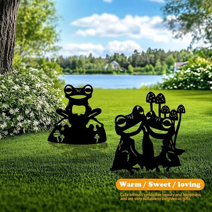 3 Pack Frog Metal Garden Decorative Stakes, Weather Proof Silhouette Statues - Image 2