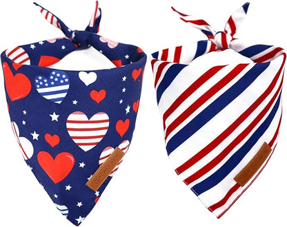 Realeaf 4th of July Dog Bandanas 2 Pack, Reversible American Flag Pet Scarf by Realeaf