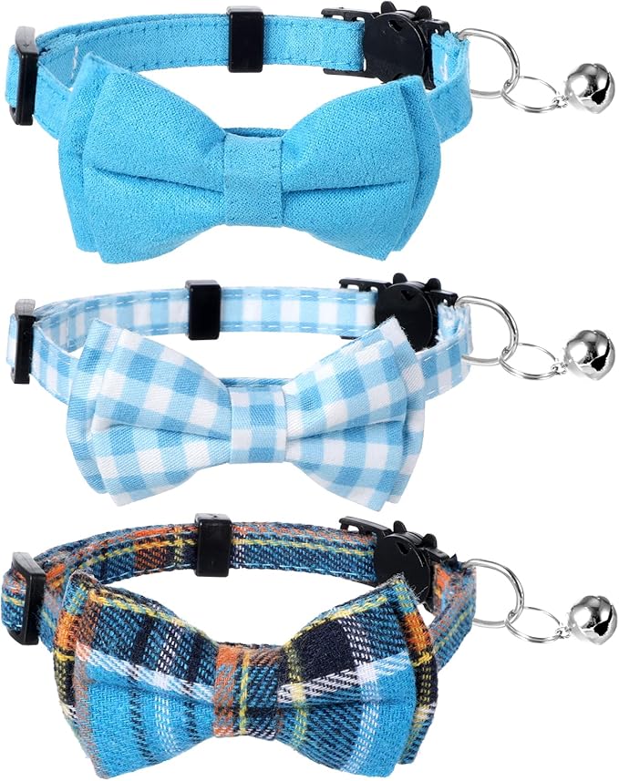 3pcs Bow Tie Cat Collar with Bells, Breakaway Bowtie Plaid Cat Collar, Soft - Image 2