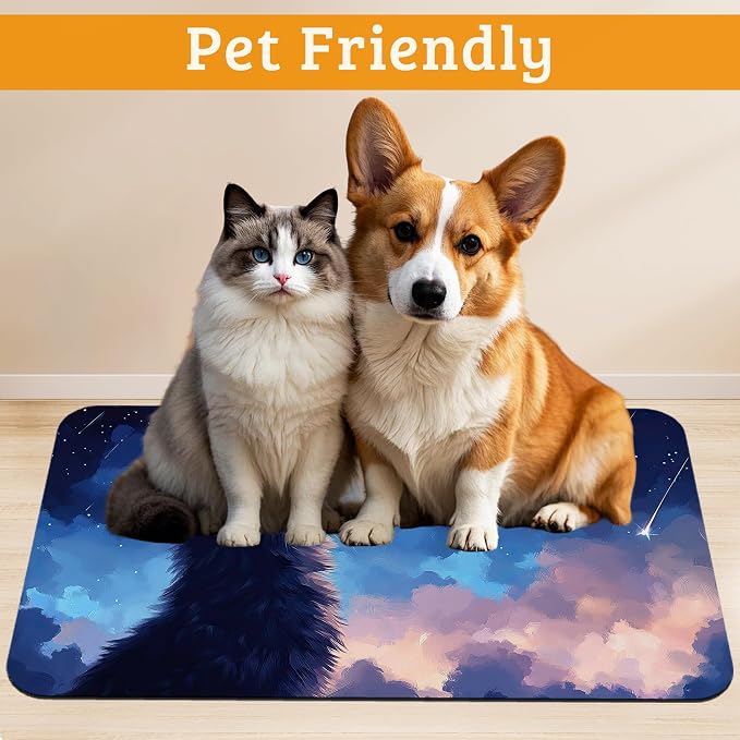 Cat Dog Food Mat, Starry Night Absorbent Pet Feeding Mat - Image 2