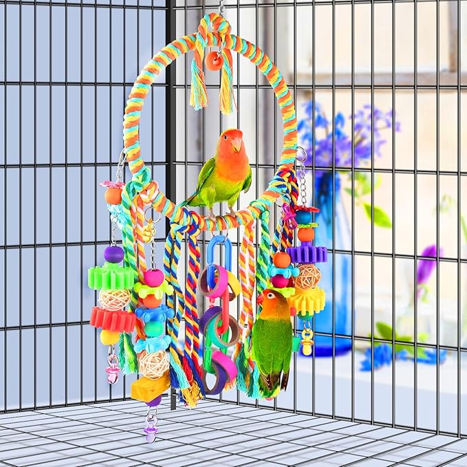 KATUMO Bird Toys 2 Pack Parrot Swings Conure Rope Rings Parakeet Perches - Image 6