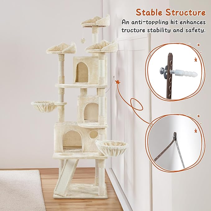 Yaheetech 76.5in Multi-Level Large Cat Tree, Big Cat Tower - Image 9