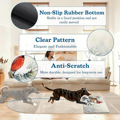 Cardinal Bird Dog Food Mat–Chirstmas Snow Absorbent Quick Dry Feeding Placemat - Image 4