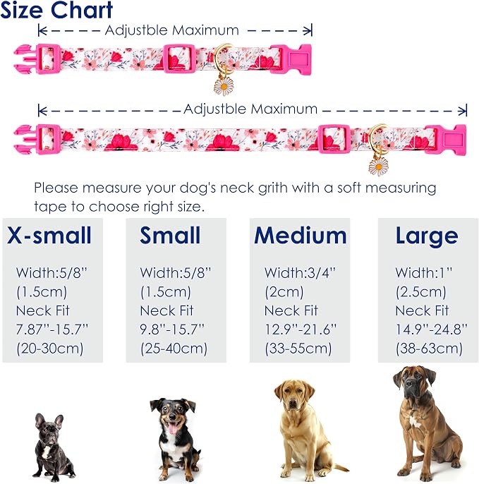 Cotton Dog Collar Light Pink Flower Pattern - Image 4