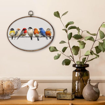DILSJ Bird Oval Wall Art Decor, Rustic Nature Colorful Sparrow Birds Canvas - Image 2
