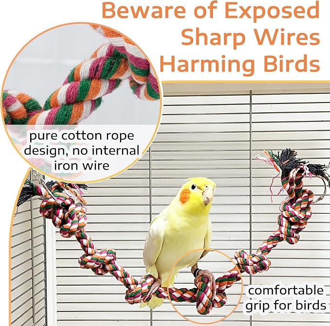 Bird Rope Perch & Swing Toy, Sturdy Knotted Parrot Cotton Rope - Image 3
