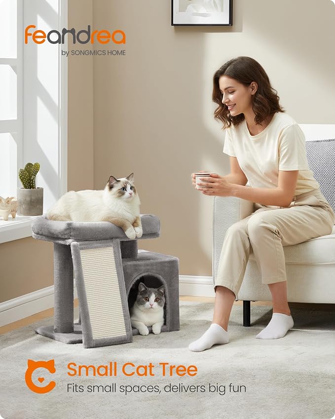Feandrea Small Cat Tree, Cat Tower Condo, Scratching Ramp, Large Top Perch - Image 2