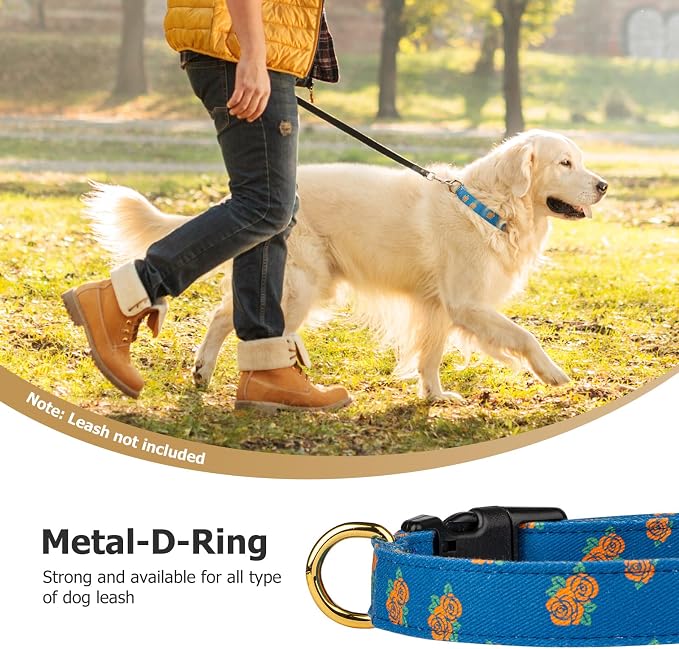Cotton Handmade Dog Collar Cute and Distinctive Patterns Blue Rose - Image 6