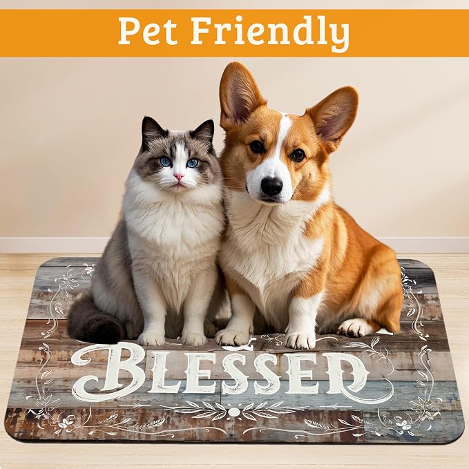 Thankful Feeding Mat, Blessed Absorbent Quick-Dry Cat Dog Food and Water Bowl - Image 2
