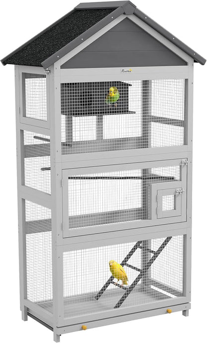 PawHut Wooden Bird Aviary, Three Doors, Perches by PawHut