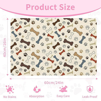 Dog Feeding Mat 24 x 16 Inch, Neutral Paw Bone Woof Dog Placemat Absorbent - Image 2