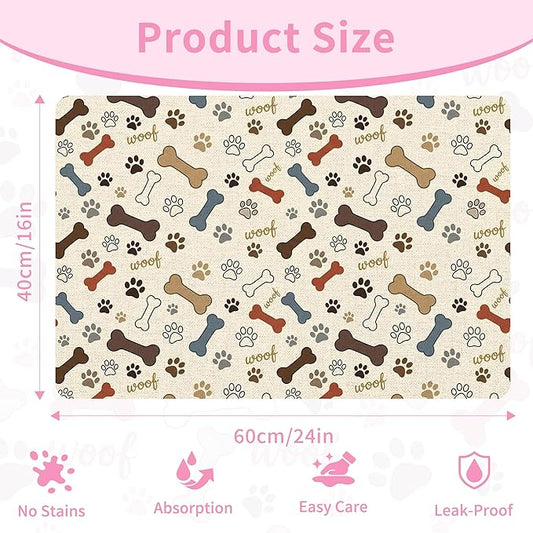 Dog Feeding Mat 24 x 16 Inch, Neutral Paw Bone Woof Dog Placemat Absorbent - Image 2