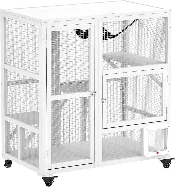 PawHut Indoor Wooden Catio, Cat House Cat Enclosure on Wheels by PawHut