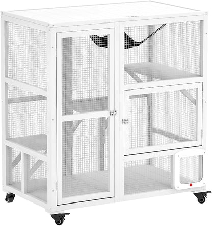 PawHut Indoor Wooden Catio, Cat House Cat Enclosure on Wheels by PawHut