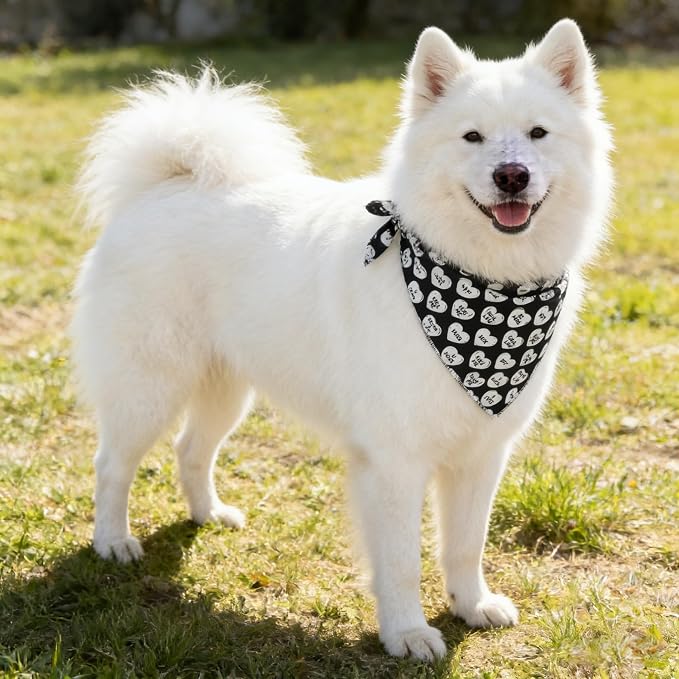 ARING PET Valentine's Day Dog Bandana, Cute Black White Pet Bandanas Scarf - Image 3
