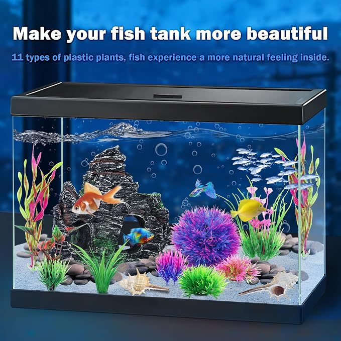 10pcs Aquarium Artificial Plastic Plants Decorations and Rock Cave Decor Set - Image 7