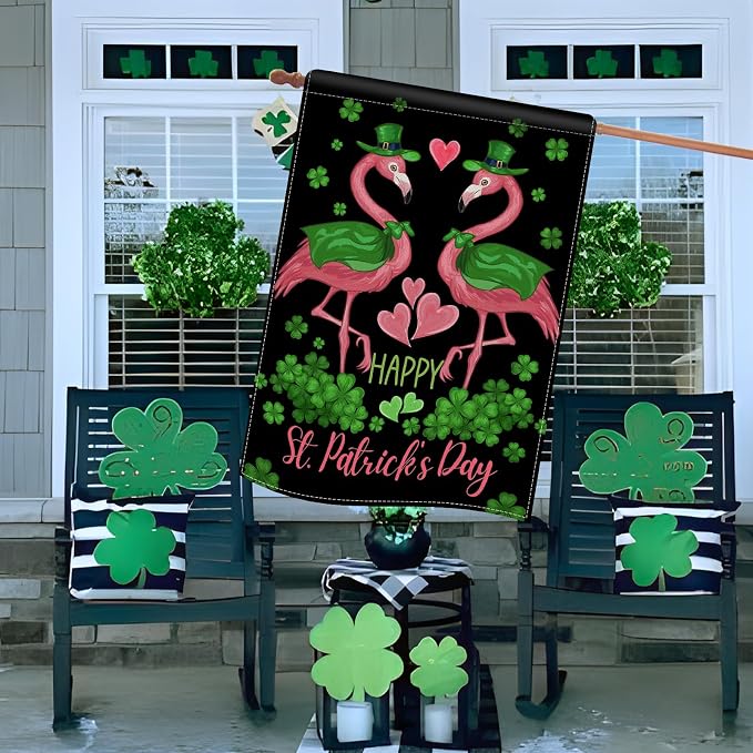 Dyrenson Happy St Patricks Day Flamingo 28 x 40 House Flag Double Sided - Image 6