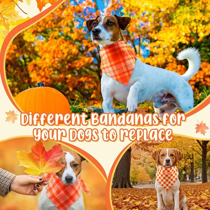 Abbylike 50 Pcs Orange Plaid Dog Bandanas Bulk Check Pattern Bandanas - Image 4