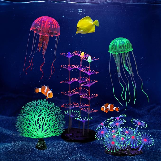 Lpraer 5 Packs Glow Aquarium Decorations Branch Coral Tree Glowing Jellyfish by Lpraer