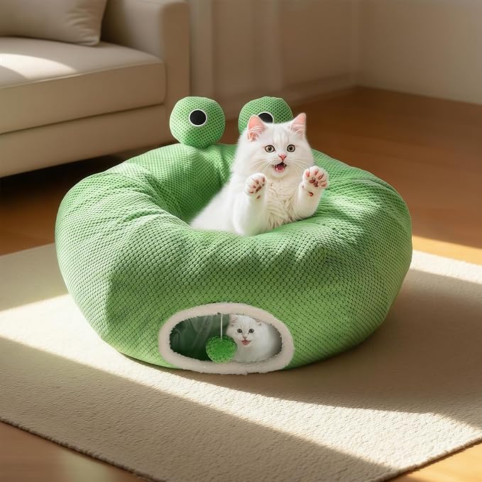 Cat Tunnel Bed for Indoor Cats, Peekaboo Cat Cave Bed, Soft Cat Donut Tunnel - Image 4