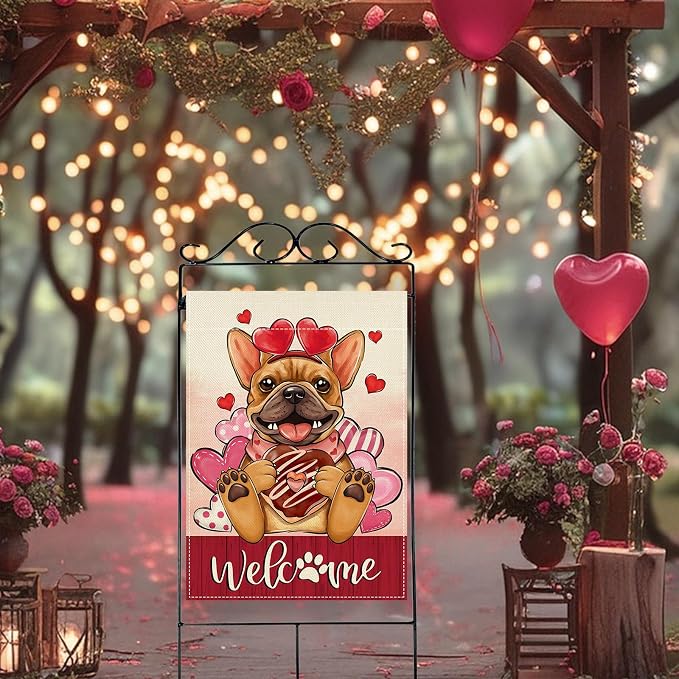 Artofy Welcome Valentines Day French Bulldog Dog Large Decorative House Flag - Image 6