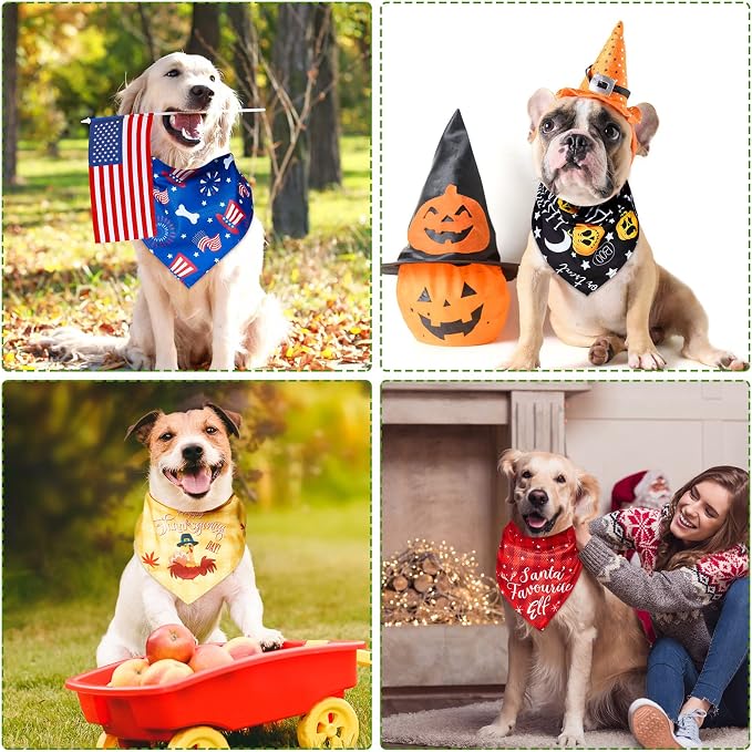 Weewooday 9 Pcs Holiday Dog Bandanas St' Patrick's Day Easter Bandanas Birthday - Image 6