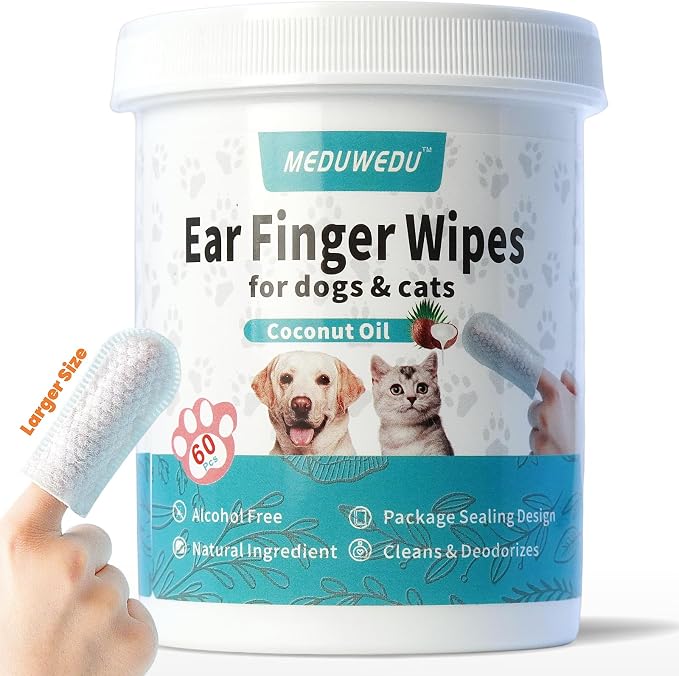 Wider Ear Cleaner Finger Wipes 60 Counts, Dog Ear Cleaner, Grooming Kit Care by MEDUWEDU