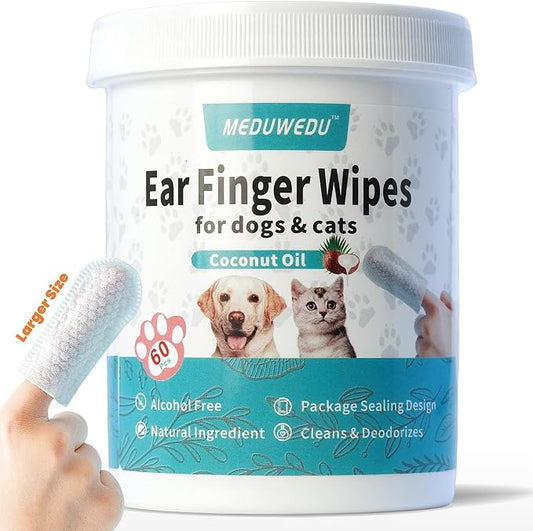 Wider Ear Cleaner Finger Wipes 60 Counts, Dog Ear Cleaner, Grooming Kit Care by MEDUWEDU